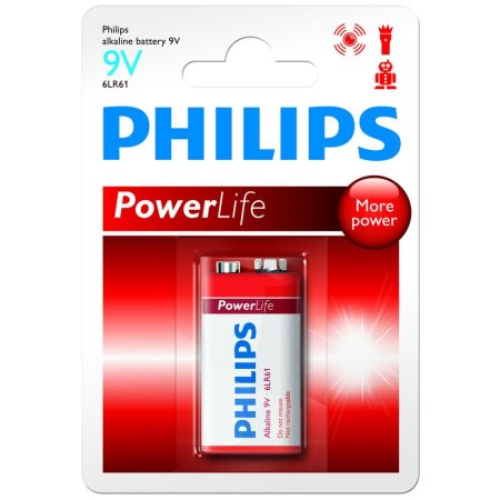 Philips Power Alkaline elem 1db 9V 6LR61P1B
